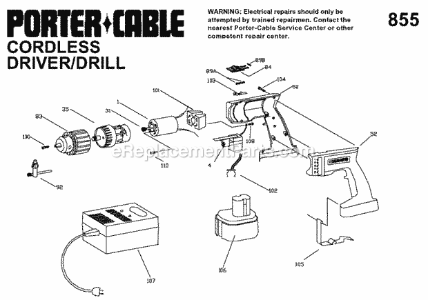Porter Cable 9855 (Type 1) 1/2 Cordless Drill Kit Page A Diagram