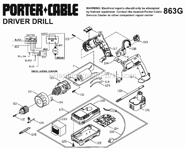 Porter Cable 9863G (Type 1) 12v Gov Cordless Drill Default Diagram