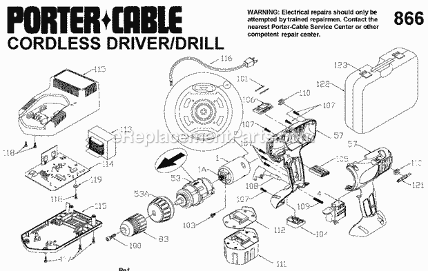 Porter Cable 9866 (Type 1) Two-Speed Cordless Driver/Drill Page A Diagram