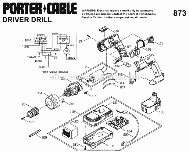 Porter Cable 9873 (Type 1) 14.4 V Ph Cordless Default Diagram