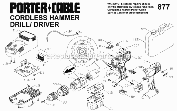Porter Cable 9877 (Type 1) Two-Speed Cordless Hammer Drill/Driver Page A Diagram