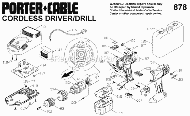 Porter Cable 9878 (Type 1) Two-Speed Cordless Driver/Drill Page A Diagram