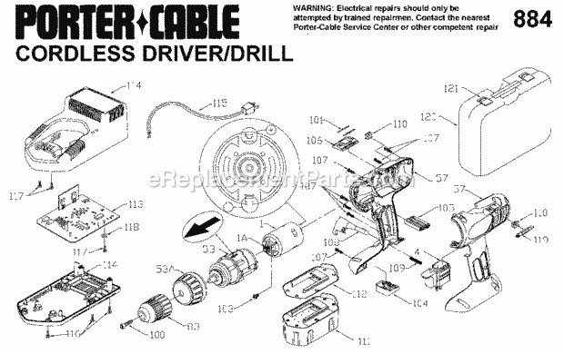 Porter Cable 9884 (Type 1) Two-Speed Cordless Driver/Drill Page A Diagram