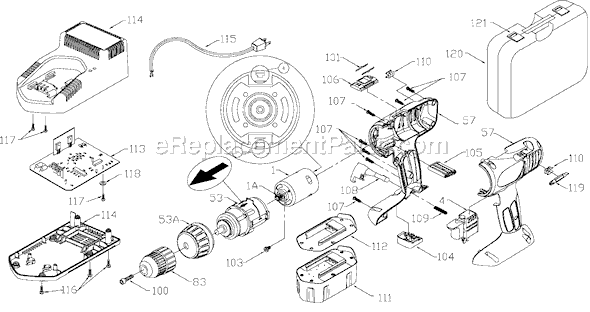 Porter Cable 884 Type 2 19.2v Cordless Driver/Drill Page A Diagram
