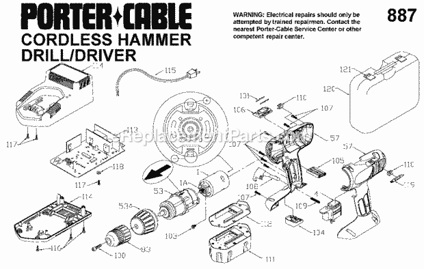 Porter Cable 9887 (Type 1) Two-Speed Cordless Hammer Drill Page A Diagram