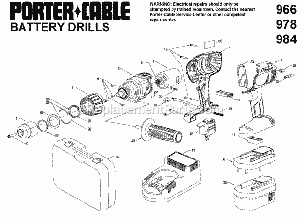 Porter Cable 9966 (Type 1) Cordless Drill Default Diagram
