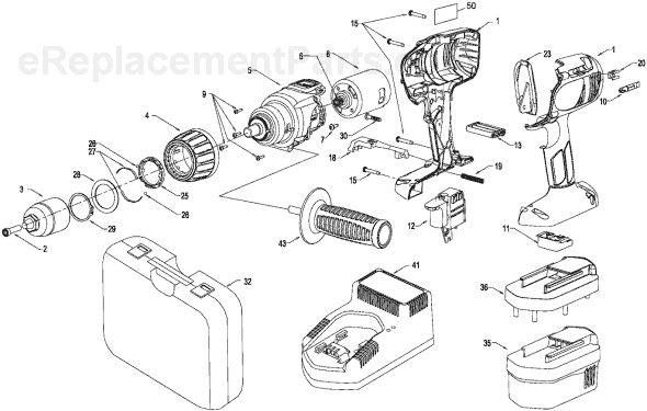 Porter Cable 987 19.2 Volt Cordless Hammer Drill/Driver Page A Diagram