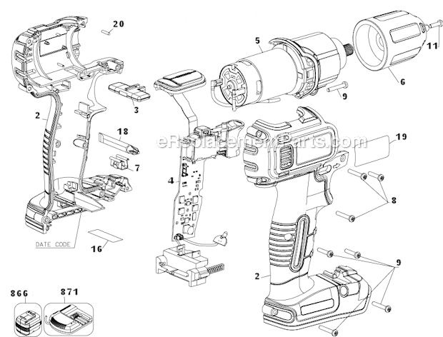 Black and Decker BDCDE120C (Type 1) 20V Max Electric Drill Page A Diagram