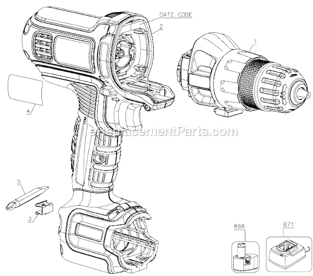 Black and Decker BDCDMT112 Type 1 12v MAX Lithium Drill/Driver Page A Diagram