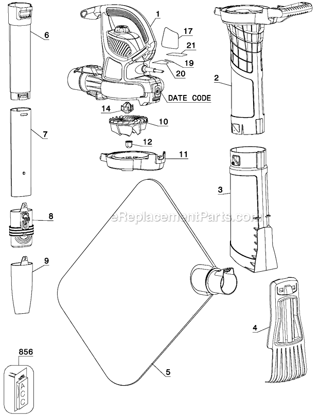 Black and Decker BV3800 Type 2 12A 240 MPH Blower Vacuum Page A Diagram