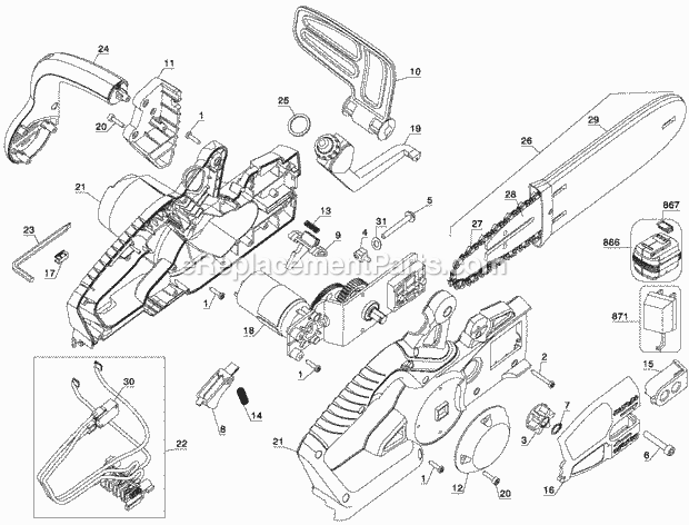 Black and Decker CCS818B (Type 1) 18v Chainsaw, Bare Page A Diagram