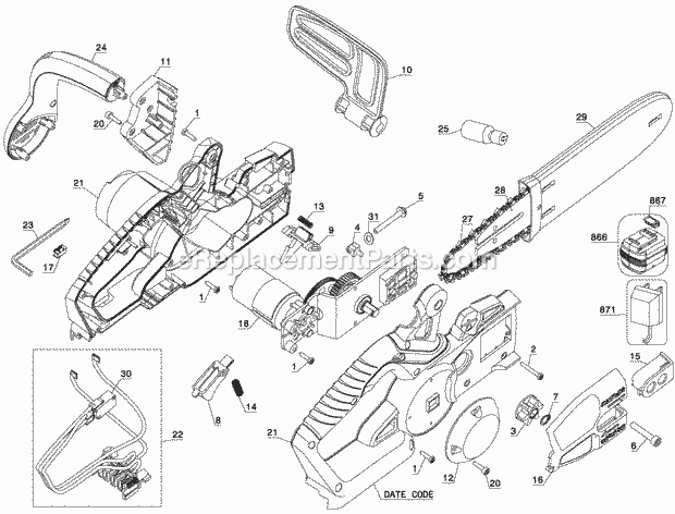 Black and Decker CCS818B (Type 2) 18v Chainsaw, Bare Page A Diagram
