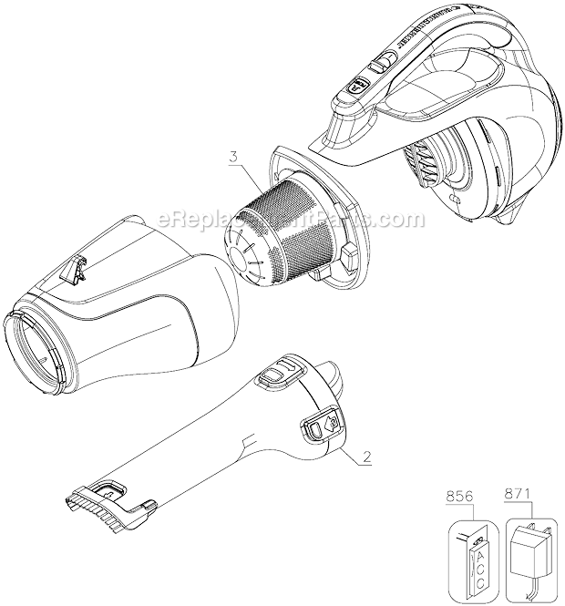 Black and Decker CHV1410L Type 1 14.4V Lithium Dustbuster Page A Diagram