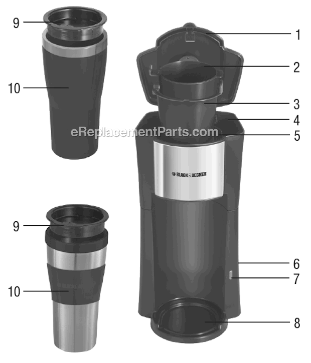 Black and Decker CM618 Single Serve Coffeemaker Page A Diagram