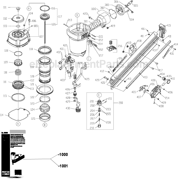 Porter Cable FM350A Clipped Head Framing Nailer Page A Diagram