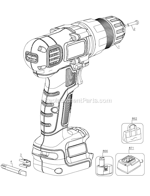 Black and Decker LDX112C-2 Type 1 12V MAX Lithium Drill/Driver Page A Diagram