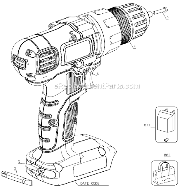 Black and Decker LDX172PK (Type 1) 7.2V Lithium Cordless Drill Project Page A Diagram