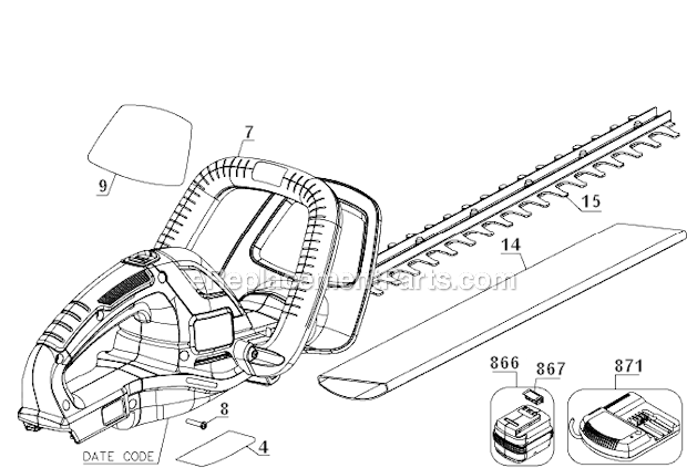 Black and Decker LHT2220 Type 1 20V 22 in. Lithium Hedge Trimmer Page A Diagram