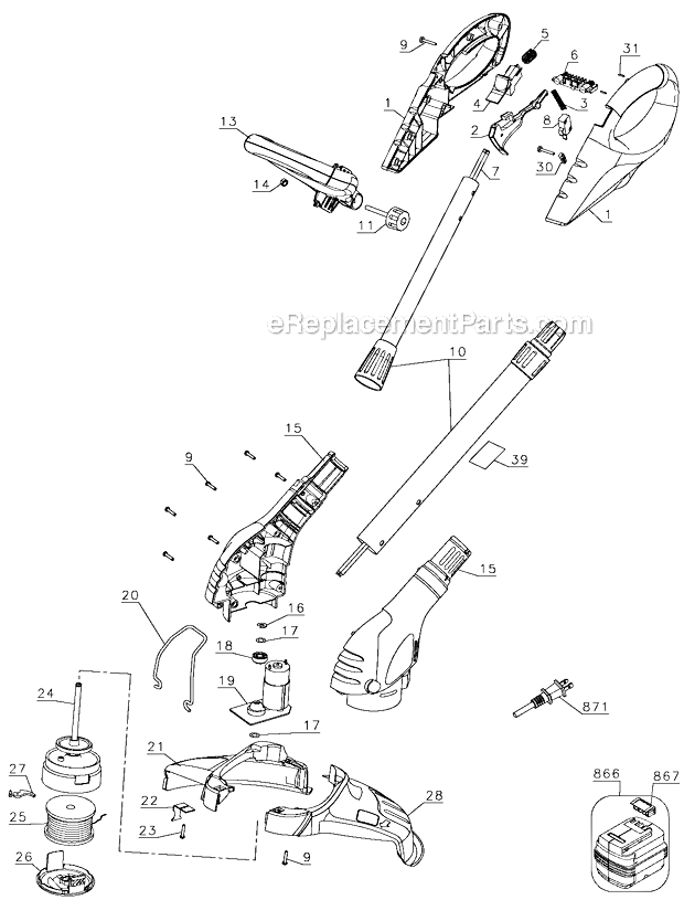 Black and Decker LST1018 Type 1 18V String Trimmer Page A Diagram