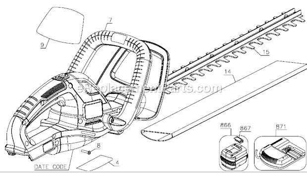 Black and Decker NHT2218 Type 1 18V Hedge Trimmer Page A Diagram