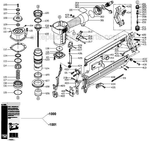 Porter Cable NSS150 Super Narrow Crown 18 Gauge Stapler Page A Diagram