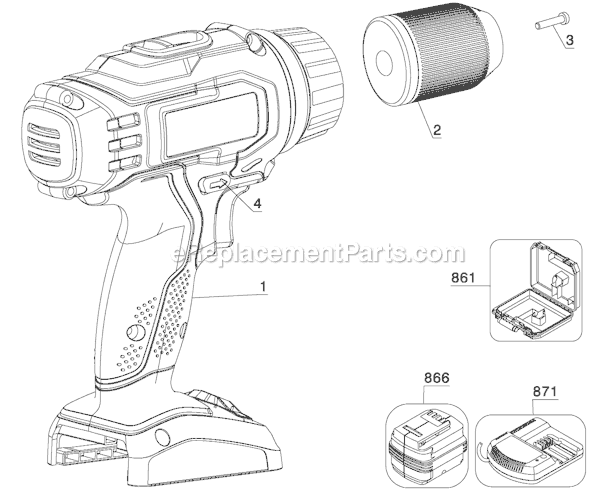 Porter Cable PC1800D Type 1 18V Cordless Drill/Driver Page A Diagram