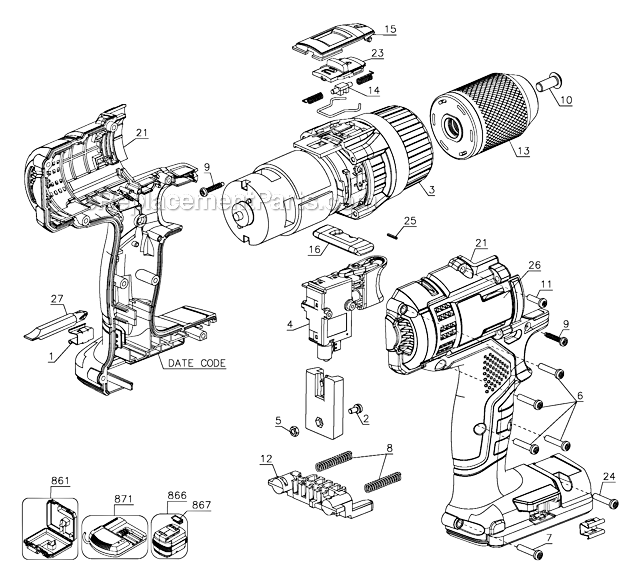 Porter Cable PC180CHDK-2 Type 1 18V Hammer Drill Page A Diagram