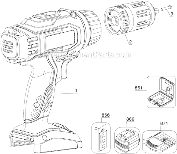 Porter Cable PC180HD Type 1 18V Cordless Hammer Drill Page A Diagram