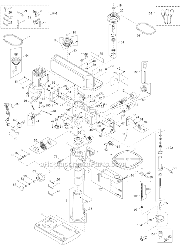 Porter Cable PCB660DP Type 1 Drill Press Page A Diagram