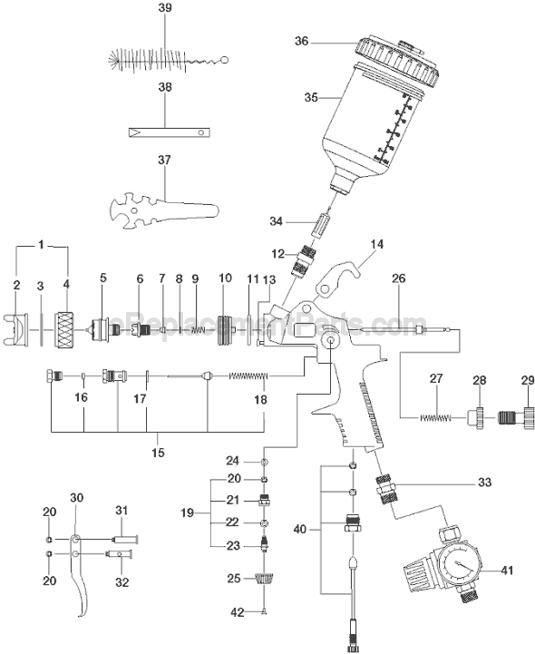 Porter Cable PSH1 Type 1 Gravity Feed HVLP Spray Gun Page A Diagram
