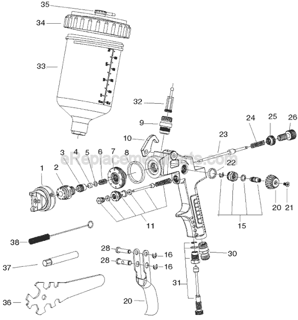 Porter Cable PSH3 Gravity Feed Paint Spray Gun Page A Diagram