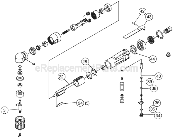 Porter Cable PTD381 3/8IN Air Reversible Angle Drill Page A Diagram