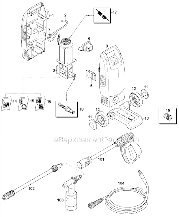 Black and Decker PW1360-B2C (Type 1) 1450 Psi Electric Pressure Washer Page A Diagram