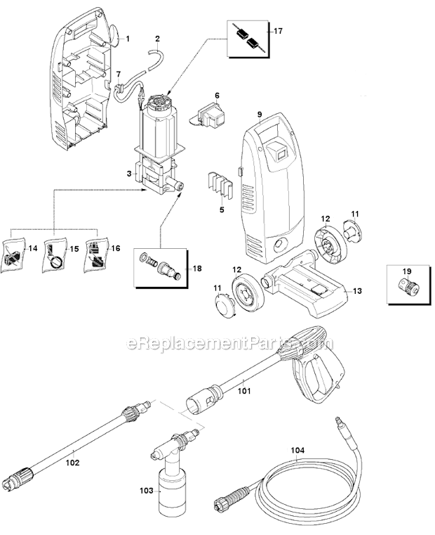Black and Decker PW1360-B2 (Type 1) 1450 Psi Electric Pressure Washer Page A Diagram