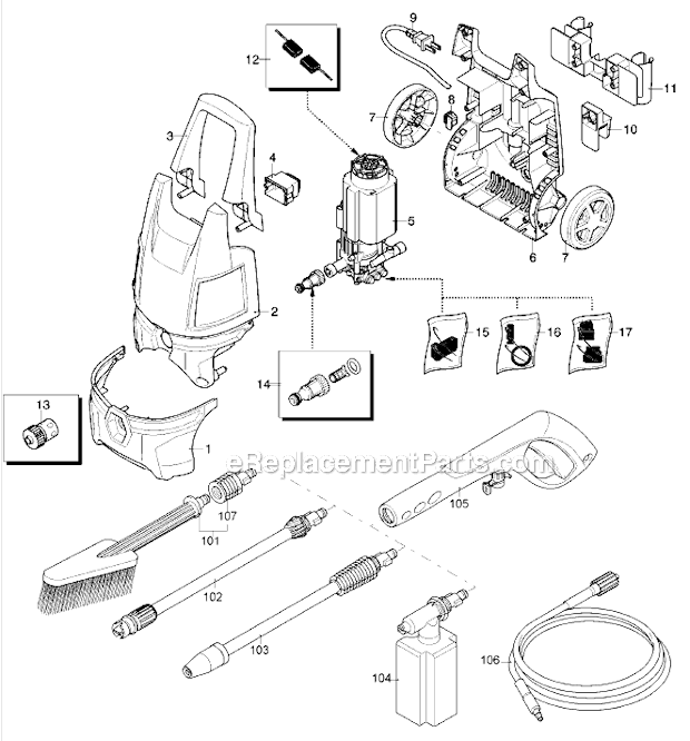 Black and Decker PW1550-B2 (Type 2) Electric Pressure Washer Page A Diagram