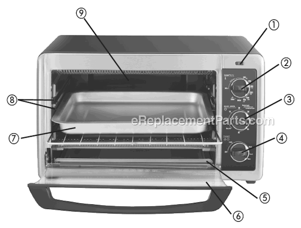 Black and Decker TO1660B 6 Slice Toaster Oven Page A Diagram