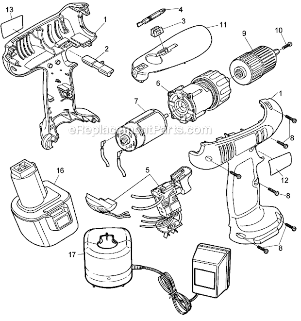 Black and Decker TV230K (Type 1) 9.6V Cordless Drill/ Driver Page A Diagram