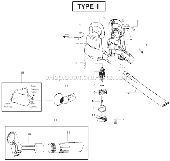 Weed Eater EBV215 (Type 1) Electric Blower Page A Diagram
