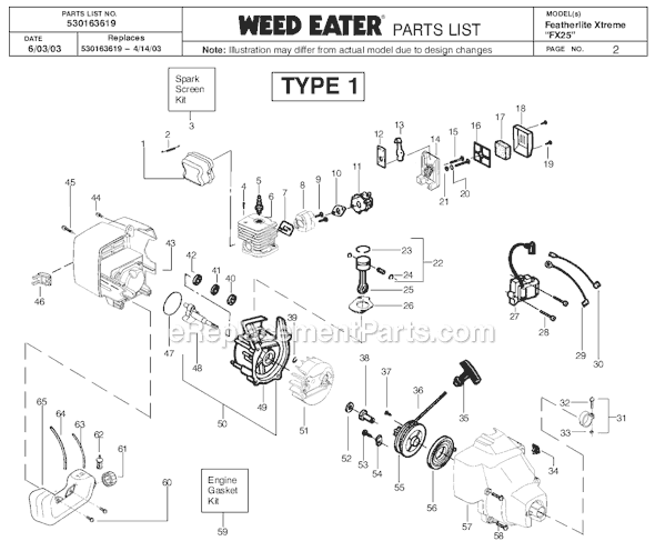 Weed Eater Featherlite Extreme FX25 Parts List and Diagram - Type 1 ...