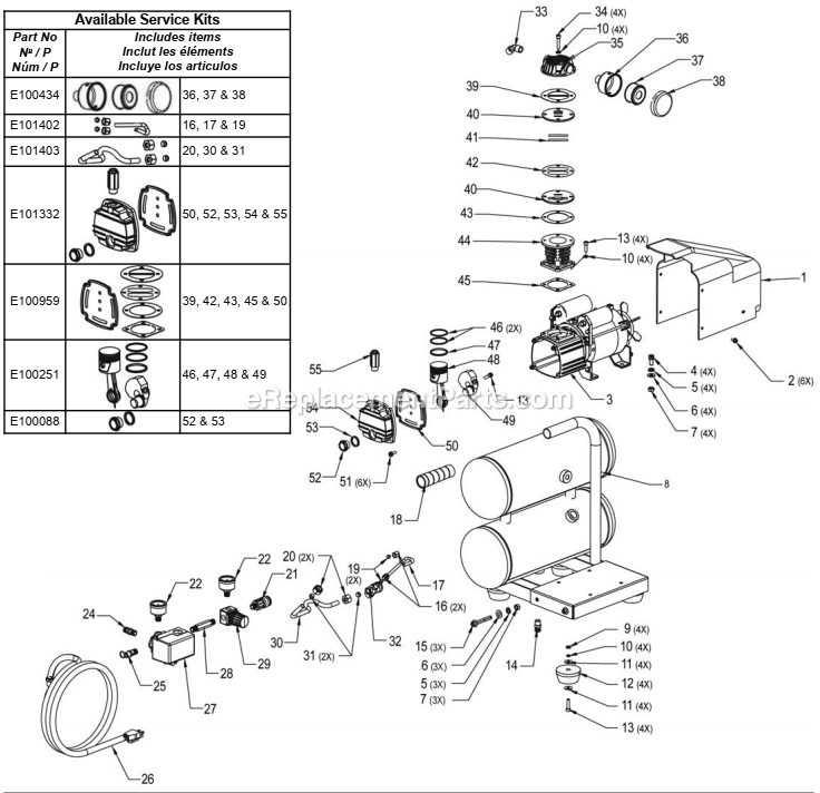 Powermate VSF1080421 4-Gallon Oil Lube Air Compressor Section1 Diagram