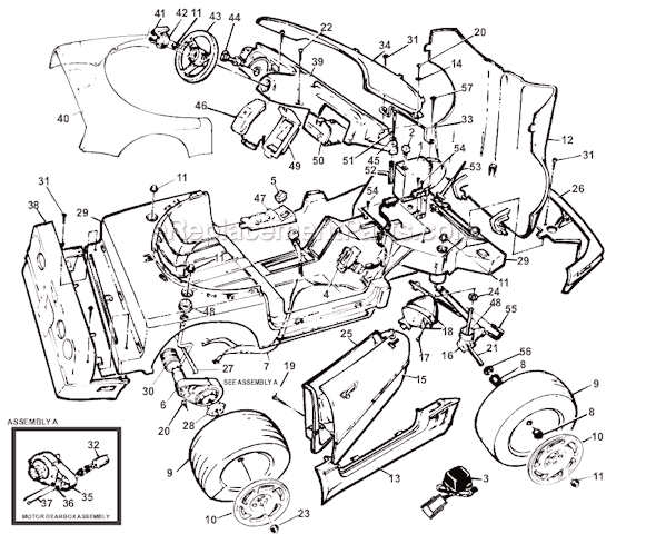 Power Wheels 73236-9993 Special Barbie Corvette Page A Diagram