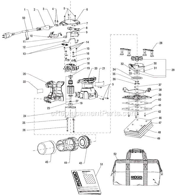 Ridgid R2500 1/4" Sheet Sander Page A Diagram