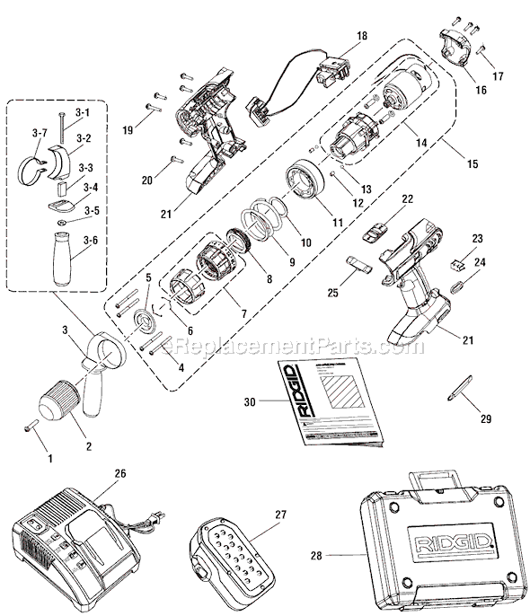 Ridgid R84001 (after G0344) 18V 2 Speed Cordless Drill / Driver Page A Diagram