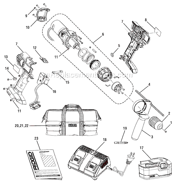 Ridgid R841150 (before G0343) 18V Pro T-Handle Hammer Drill Page A Diagram