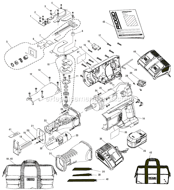 Ridgid R844 (after G0343) 18V Reciprocating Saw Page A Diagram