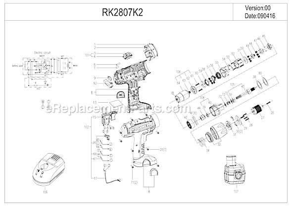 Rockwell RK2807K2 3/8" 14.4V Cordless Impact Drill / Driver Page A Diagram