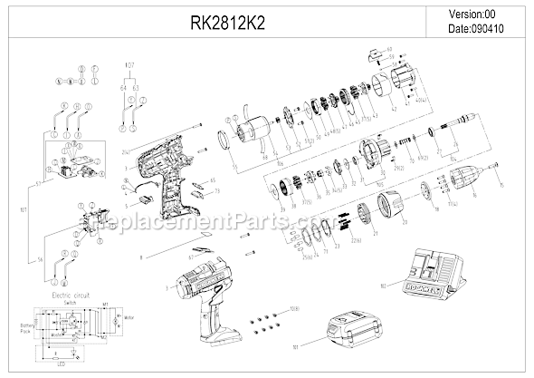 Rockwell RK2812K2 18V LithiumTech High Performance Drill Page A Diagram