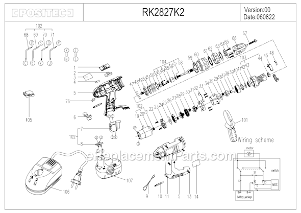 Rockwell RK2827K2 18-Volt 1/2" Hammer Drill Page A Diagram
