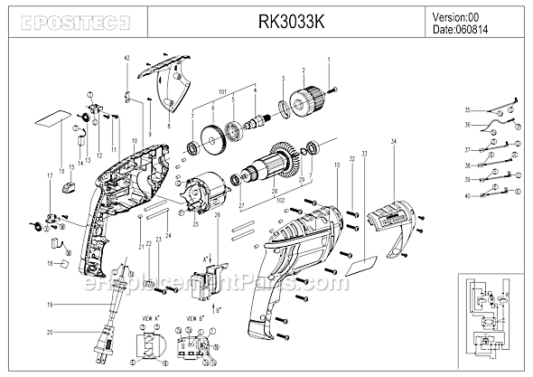 Rockwell RK3033K 3/8" 6 Amp Pro-Grade Drill Page A Diagram