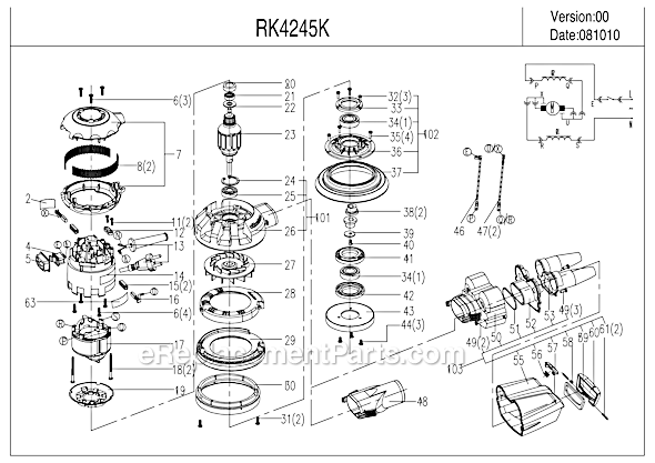 Rockwell RK4245K Random Orbit Sander Page A Diagram